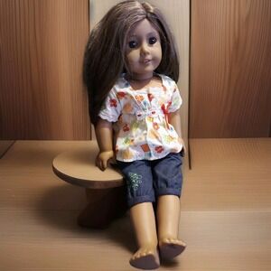 American Girl Doll Samantha Brown Eyes Outfit Shirt Jeans **flaw**